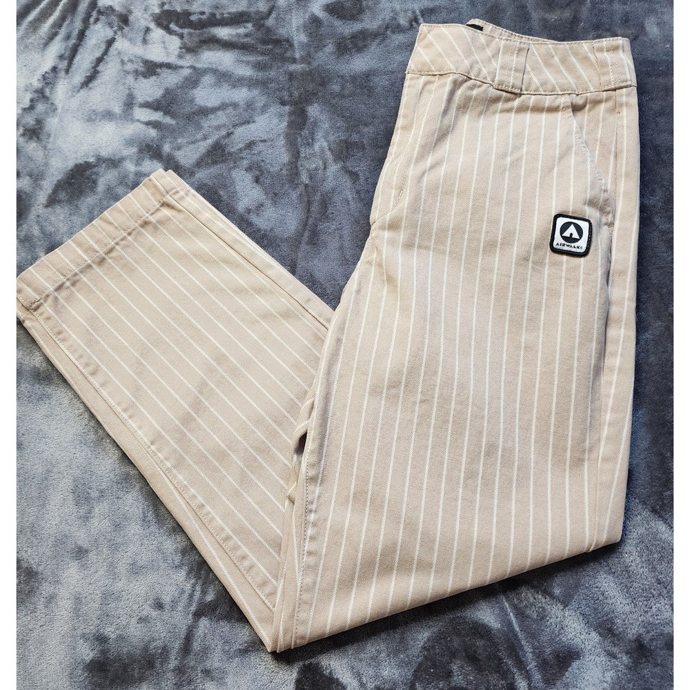 Forever 21 Airwalk Tan White Pinstripe Ankle Pants Women Size Medium Y2K Skater